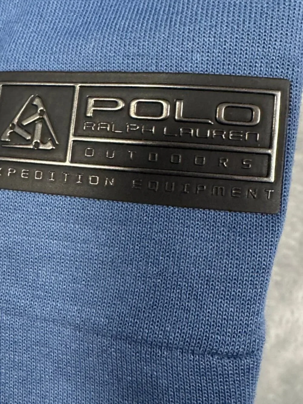 Polo Ralph Lauren T-Shirt Mens XL Blue Expedition Double Knit Spell Out $110